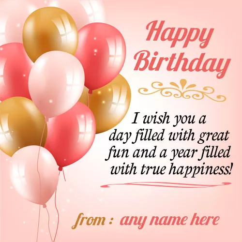 Write Name On Birthday Card With Balloon For Sister